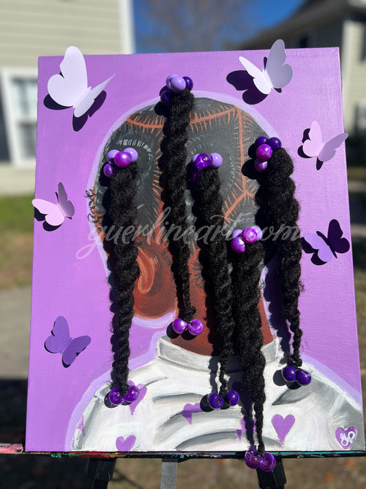 Painting of a Little back girl with 3D hair, little black girl, little black girl art